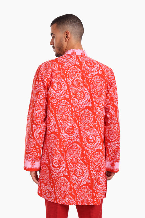 Long jacket in printed cotton with pockets